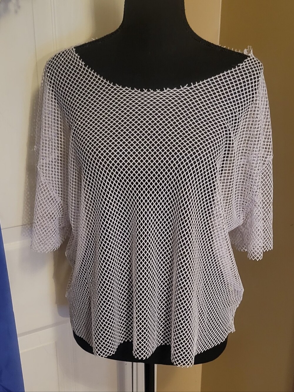 French Twist White Mesh Boatneck Women's Top, Size 3X